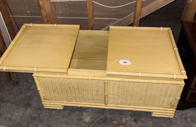 Wicker & wood storage chest w/ sliding top image