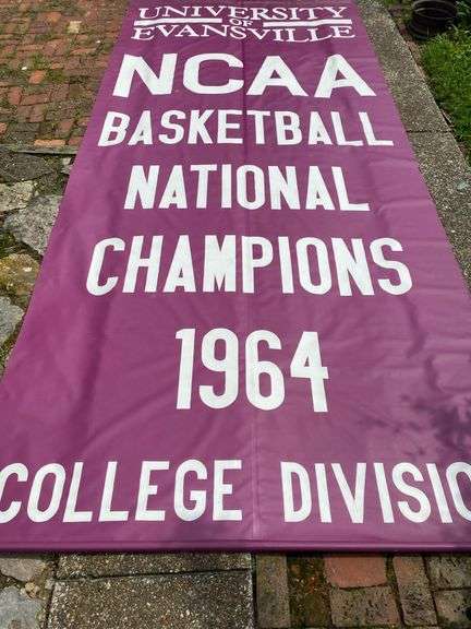 University of Evansville NCAA Basketball National Champions 1964 College Division, 15’ x 80” heavy vinyl. Hung in Roberts Stadium image