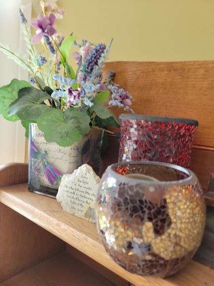 Floral Arrangement, Cracked Glass Candle Holder, Vase, Misc image