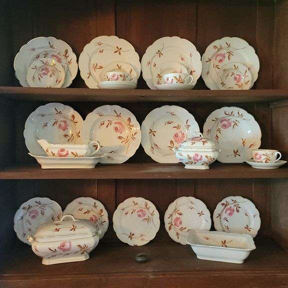 Vintage Porcelain Dishes - Pink & Brown Buckle dishes w/gold rim image