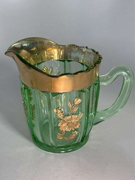 Vintage green glass pitcher 5" image