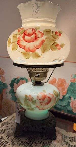 Vintage hand painted 16”T lamp w/ brass base image