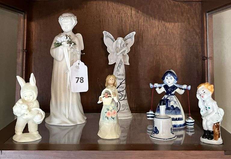 Angel figurines, dept 56 snow bunny, Dutch girl bell