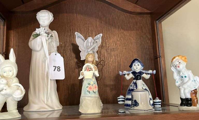 Angel figurines, dept 56 snow bunny, Dutch girl bell