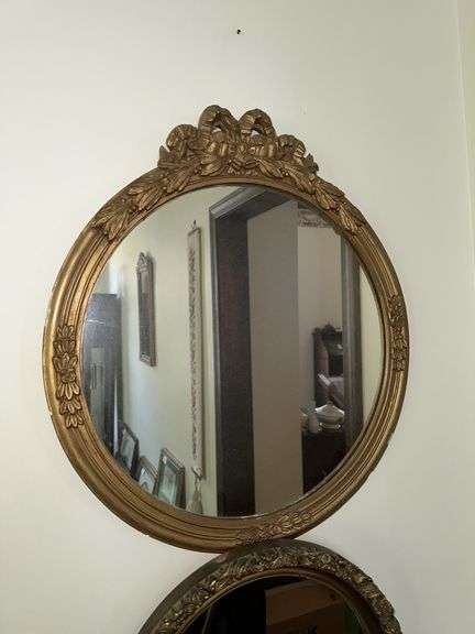 2 round antique framed mirrors