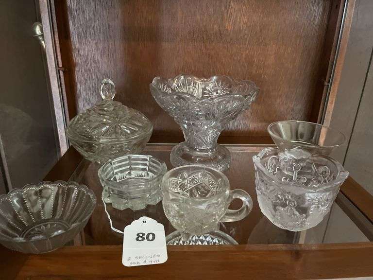 2 shelves of pressed & pattern glassware