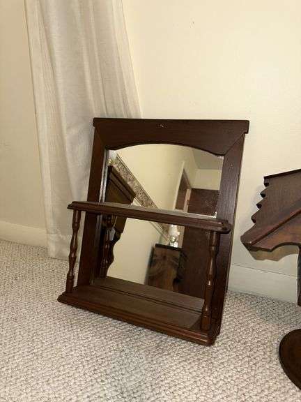 Wooden candle holder, wall shelf with mirrored back
