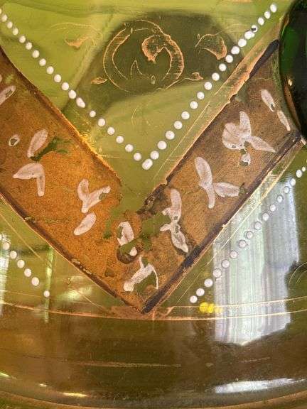 Antique, hand enameled pitcher 10" t