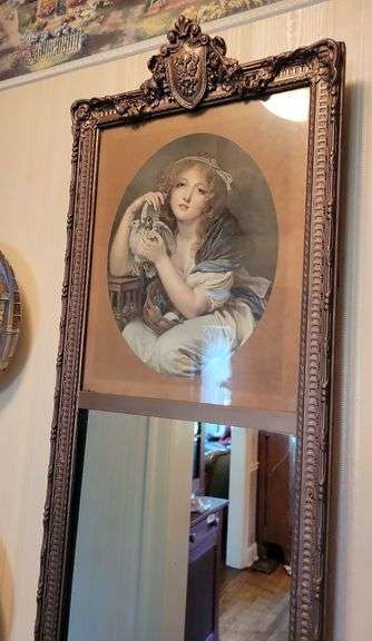 Antique Long Mirror w/ Print  46½ x 12" image