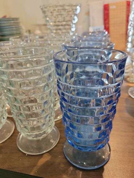 Indiana Glass Whitehall Ite Tea Tumblers (6 Blue, 8 Clear, Vase)