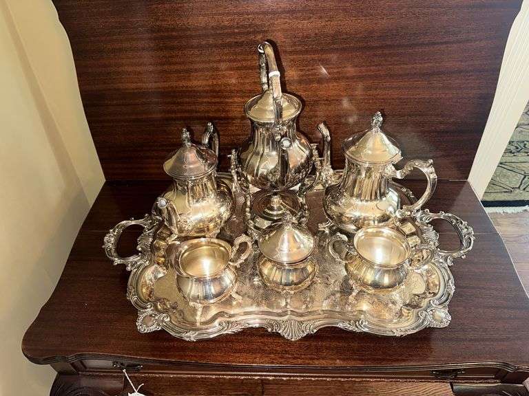 Towle silver plate coffee and tea service with tray
