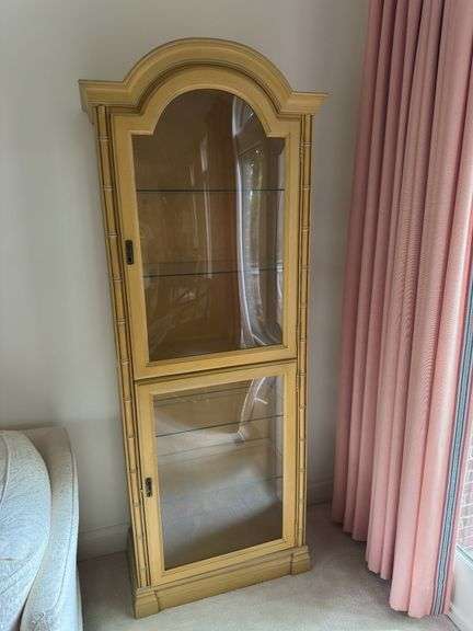 Vintage Curio Cabinet with Bamboo Style Trim