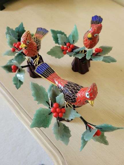 Asian Cloisonne and Jade Cardinals - 3 pieces (China) image