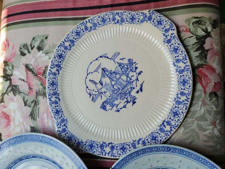 Vintage Asian Blue and White Platters (w/Plate Wall Hangers)