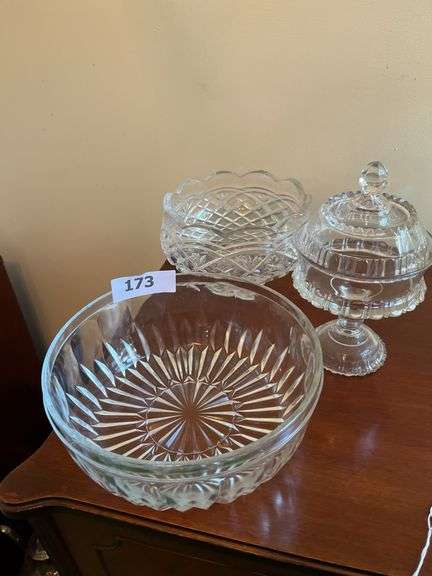 Covered pedestal dish, 7” & 9” crystal bowls image