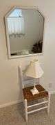 Wall mirror, painted chair w/ wicker seat, 23” table lamp