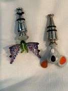 Cut crystal wine decanter 7 1/2" t, crystal pitcher 7", 2 wine stoppers