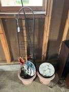 Spears hooks, garden stones, pots
