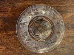 Vintage dishes, yellow divided plate, pink pressed glass plate, Hall plate, bowls