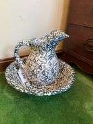Modern pottery sponge ware pitcher & bowl
