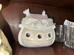 Brass bunny, Noah’s Ark figure, bunny hen on nest, Noah’s Ark lamp (no light)