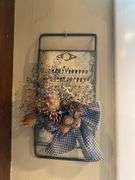 9 pieces of wall decor, shelf, clock, plaques, wind chime