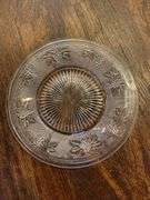 Vintage dishes, yellow divided plate, pink pressed glass plate, Hall plate, bowls