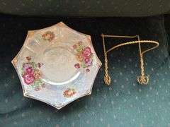 2 antique bowls: 1 with opalescent finish, 2 stands