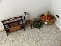 Magazine rack. Basket of fruit, metal hanger