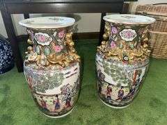 2 Rose Medallion Style Chinese Vase/ Floral With Birds and Imperial Court