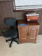 Sewing machine cabinet, task chair, sewing box, electric scissors