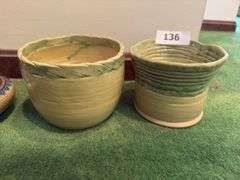 2 vases, Asian bowls (1 metal, 1 ceramic), mini easel, frog, covered box