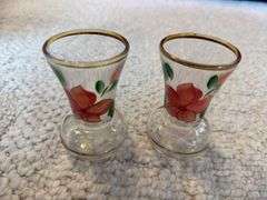 Antique double handle jar with lid, doily, china creamer & sugar