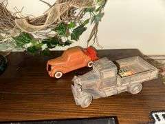 Small ceramic pitcher and bowl, grapevine wreath, Avon ‘36 Ford bottle, back scratcher, decorative car