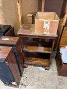Sound design stereo, wood cabinet, books