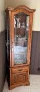 Pine curio cabinet w/ bottom storage