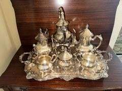 Towle silver plate coffee and tea service with tray