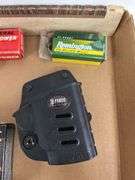 22 ammo, 380 ammo, 12 gauge 3.5” BB Steel shot, Fobus holster, mag loader