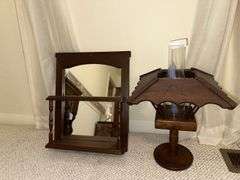 Wooden candle holder, wall shelf with mirrored back