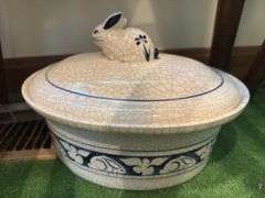 Rabbit covered dish, bowl & figurine