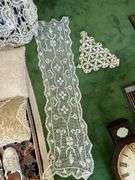 Lace tablecloths, decorative pillows, lace runners, dollie’s