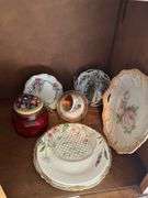 China plates , cups& saucers, candles