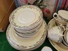 Vintage Crown Potteries Co Checkerboard Floral Dishware (some Chips)