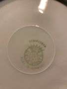 Vintage dishes, yellow divided plate, pink pressed glass plate, Hall plate, bowls