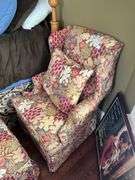 Upholstered wingback chair w/ matching ottoman