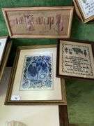 Large lot of framed needlework pictures