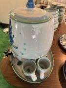 Large MA Hadley dispenser, 5 mugs, 18” platter