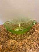 Uranium glass pieces, bowl, salt and pepper shakers, stand and shaker with no cap