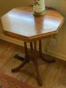 Antique walnut octagon top lamp table