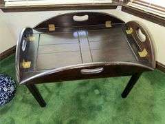 Side table with drop down sides and removable tray